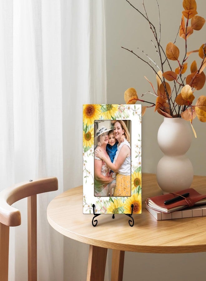 LWBEO Sunflower Picture Frame, Wooden Family Photo Frame Gift - 4x6 Vertical Stand - Perfect For Tabletop -37 - Image 3
